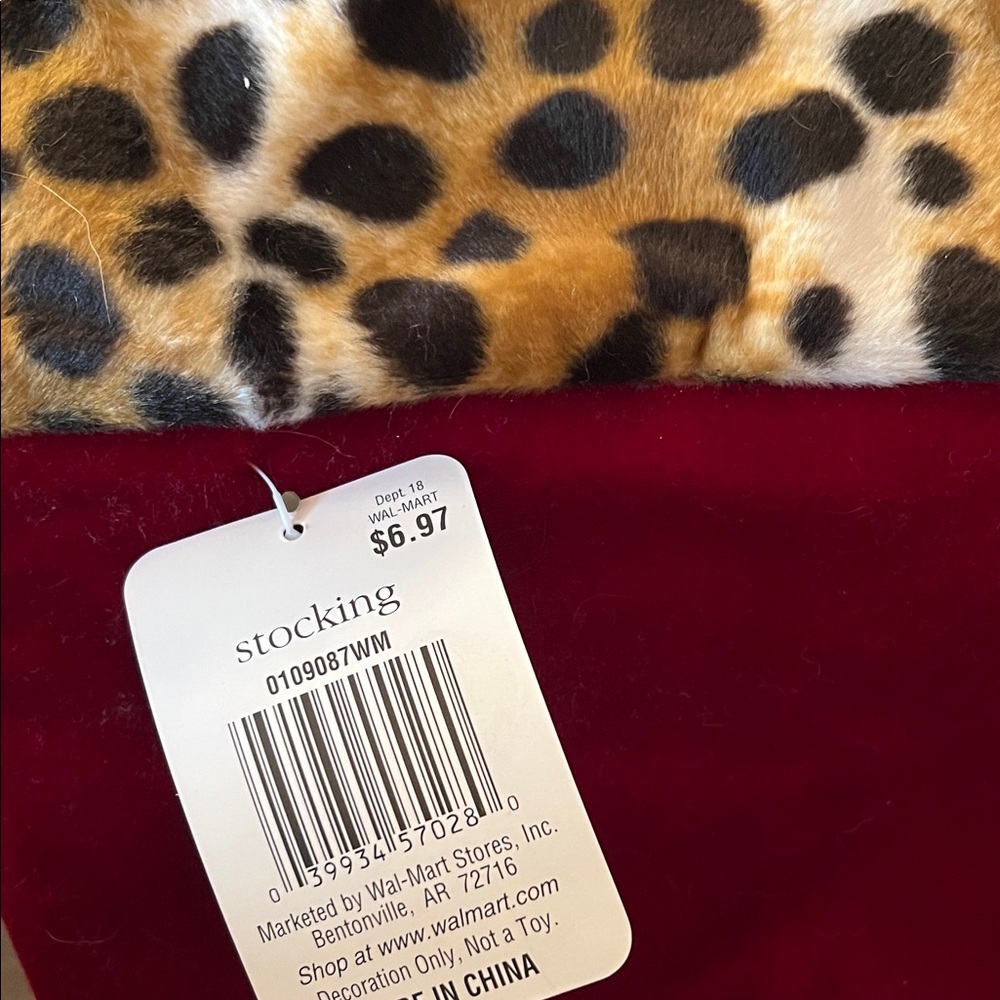Set of 4 Leopard Trim Burgundy Velvet Christmas Stocking - Picture 5 of 5
